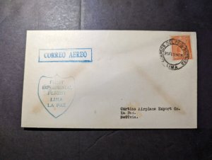 1928 Peru Airmail Experimental Dolittle Test Flight Cover Lima to La Paz Bolivia