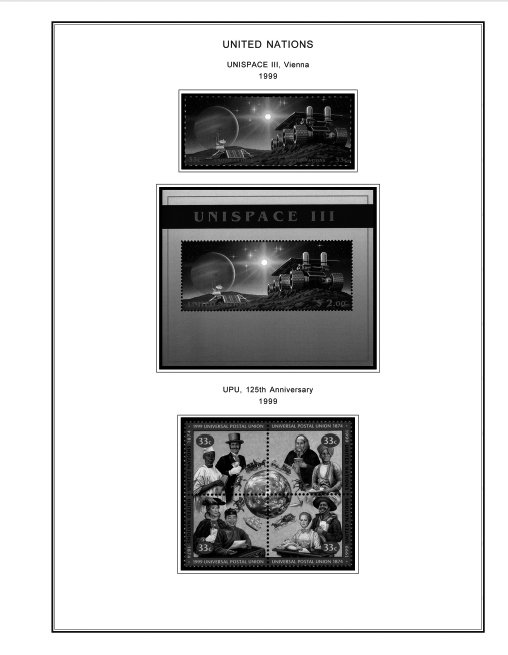 UNITED NATIONS - NEW YORK 1951-2020 STAMP ALBUM PAGES (229 PDF b&w illus. pages)