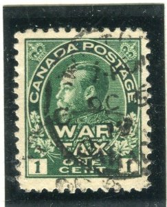 CANADA; 1915 early GV WAR TAX issue Type I, used Shade of 1c. value