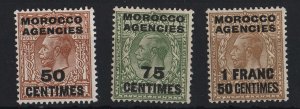 Morocco Agencies 1924 French currency 50c on 5d, 75c on 9d, 1f50 on 1s fresh m