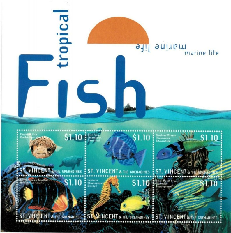 St. Vincent 2000 - SC# 2761 Tropical Fish, Marine Life - Sheet of 6 Stamps - MNH