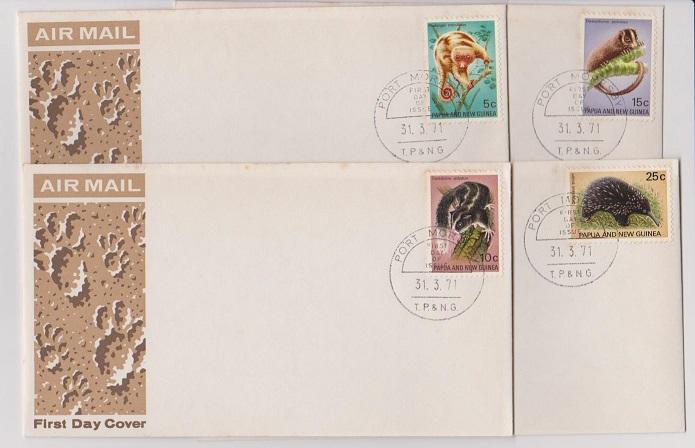 Papua New Guinea 13 First Day Covers from 1971 South Pacific Games and Wildlife