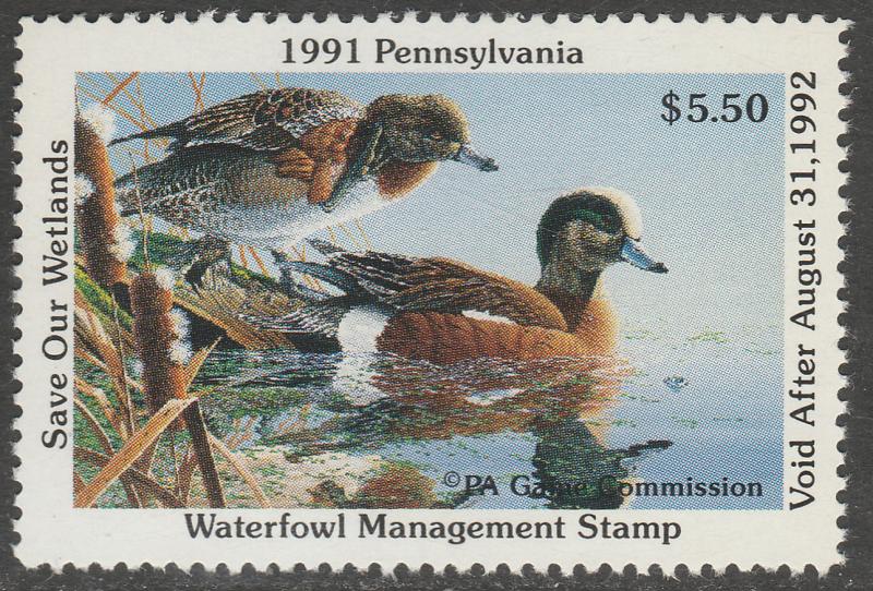 U.S.-PENNSYLVANIA 9, STATE DUCK HUNTING PERMIT STAMP. MINT, NH. VF