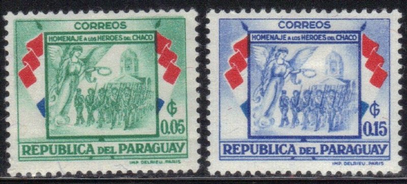 PARAGUAY SC# 508+510 ** MH ** 5+15c 1957  SOLDIERS & ANGLE SEE SCAN