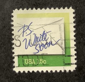 USA 1980 Scott 1808 used - 15c, letter, PS: Write Soon