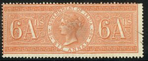 INDIA 1868 QV 6a SPECIAL ADHESIVE Revenue BFT. 17 VFU Embossed Cancel