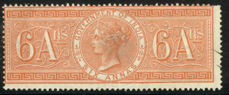 INDIA 1868 QV 6a SPECIAL ADHESIVE Revenue BFT. 17 VFU Embossed Cancel