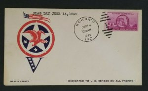 1945 Kokomo IN Flag Day June 14 1945 Dedicated US Heroes Color Patriotic Cover