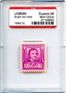 US SCOTT #986 MINT-SUPERB-OG-NH GRADED 98 PSE SLAB SMQ $60 (7/24/24 GP)