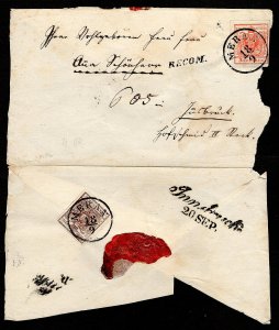 Austria - 1850 - Scott #3,4 - used on registered cover - MERAN pmk Italy