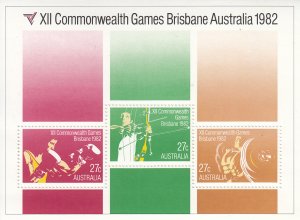 Australia 1982 MNH Scott #844a Souvenir sheet of 3 Commonwealth Games