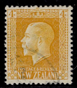 NEW ZEALAND GV SG421c, 4d yellow, FINE USED. Cat £60. PERF 14x14½