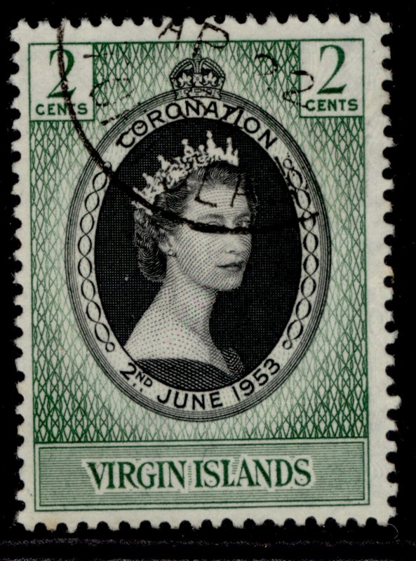 BRITISH VIRGIN ISLANDS QEII SG148, 2c black & green 1953 CORONATION, FINE USED.