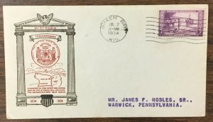 739 J A Roy cachet Wisconsin Tercentenary FDC 1934