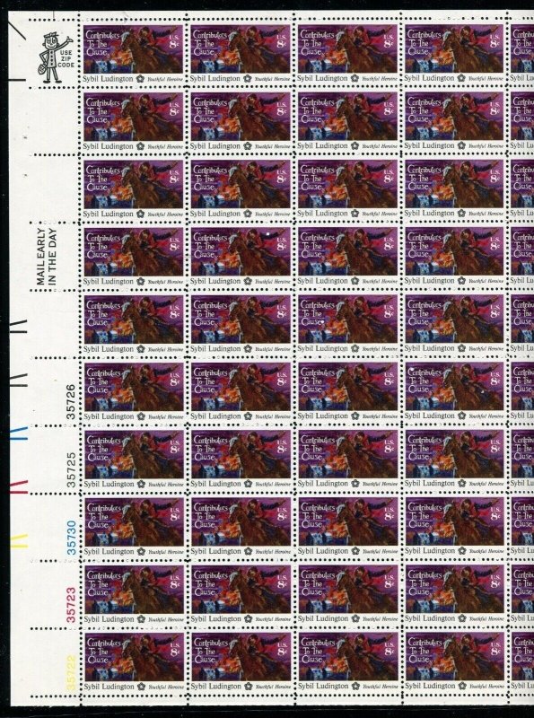 1559 Sybil Ludington Sheet of 50 8¢ Stamps MNH 1975 