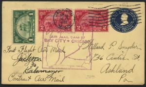 FIRST FLIGHT AIRMAIL CAM 27 COVER BAY CITY TO CHICAGO JULY 17,1928 BL1692