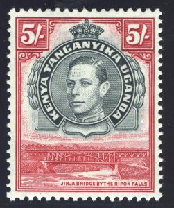 K.U.T. 1944 KGVI 5s black & carmine (p13¼x13¾) superb MNH. SG 148b. Sc 83.