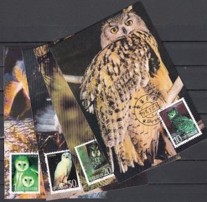 China, Rep. Scott cat. 2559-2562. Various Owls issue. 4 Max. Cards.