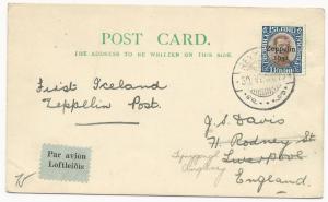 Iceland Cover Scott #C10 Tied on Postcard Zeppelin 1931 Overprint Airmail