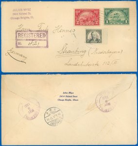 1931 Chicago REG'D COVER to GERMANY, TRI-COLOR, Scott #614-5, #623 Wilson, NICE!