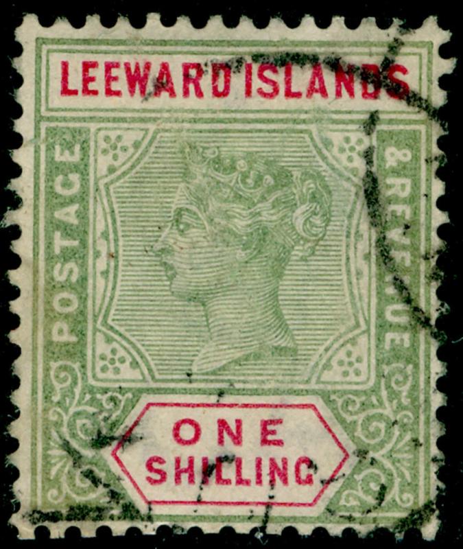 LEEWARD ISLANDS SG7, 1s green & carmine, USED. Cat £60.