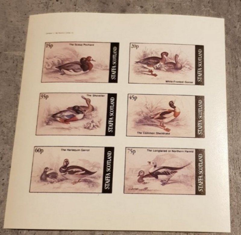 STAFFA SCOTLAND BIRDS SHEET IMPERFORED MNH