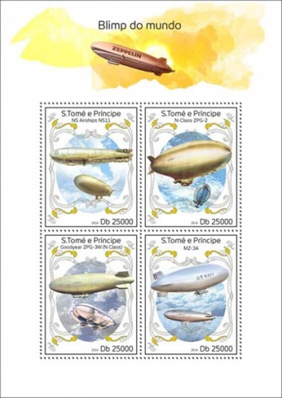 St Thomas 2014 Aviation Air Ships of the World 4 Stamp Sheet ST14301a