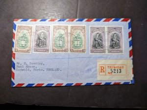 1951 Registered British Trinidad Airmail Cover to Coxwold Yorks England