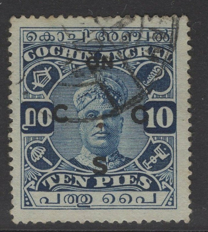 INDIA-COCHIN SGO14 1923 10p BLUE USED