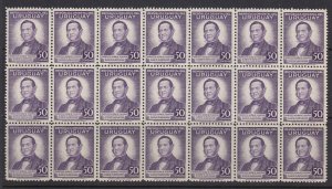 Uruguay 1942 50c Dark Violet Block x 21 MNH. Scott 522