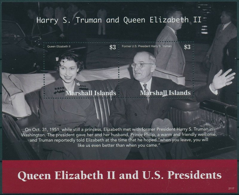 Marshall Islands 2021 MNH Queen Elizabeth II Stamps US Presidents Truman 2v M/S 