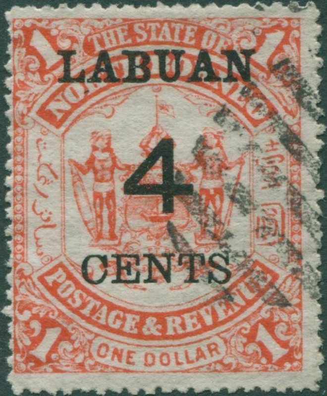 Malaysia Labuan 1904 SG137 4c on $1 Arms CTO