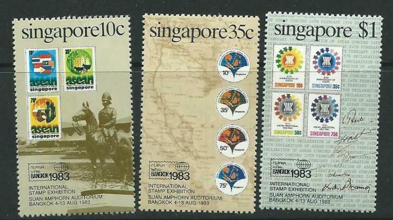 SINGAPORE SG454/6 1983 BANGKOK STAMP EXHIBITION MNH
