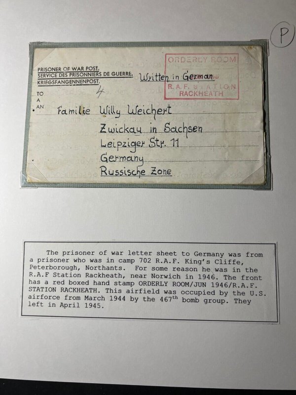 1946 WWII England Prisoner of War Folded Cover Camp 702 to Leipzig Germany