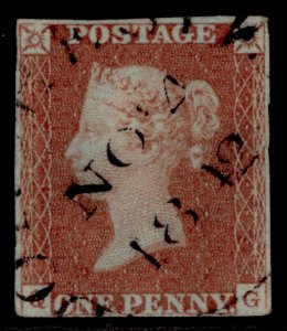 GB QV SG8, 1d red-brown, USED. Cat £700. TOWN POSTMARK QG 