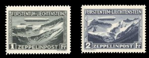 Liechtenstein #C7-8 Cat$565, 1931 Zeppelin, set of two, never hinged