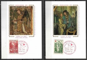 FRANCE STAMPS 1970,  2 MAXI CARDS MC MAXIMUM CARD RED CROSS Dissay Castle