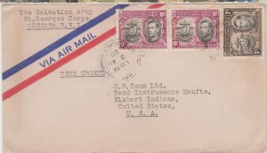GRENADA cover postmarked  2 Aug. 1950 - the 2/Sh. air mail rate to USA