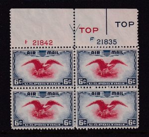 1938 Airmail 6c Sc C23 bi-color eagle and shield MNH plate block Type 2 (05