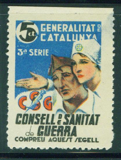 SPAIN Civil War Republic Label GG2139 Catalan Nurse Stamp