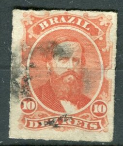 BRAZIL; 1860s-70s early classic Dom Pedro issue fine used 10r. value 