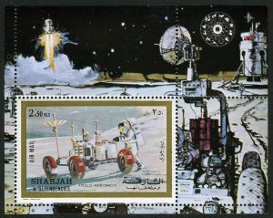 Sharjah 981 Bl.111A-111B perf & imperf Michel, MNH. Apollo 17, Moon rover, 1972.