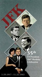 Nevis 2017 - JFK 100th Birthday - Sheet of 4 Stamps - MNH