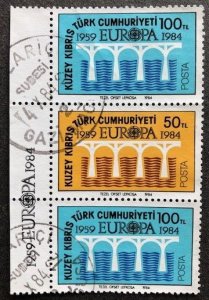 Turkish Cyprus 143a + 143, Used, Vertical Triplicate with Europa in Salvage