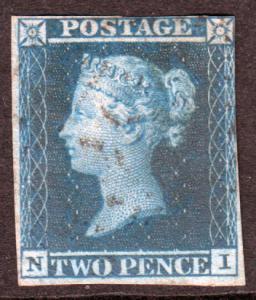 GB QV 1841 2d Deep Full Blue 'NI' SG15 Lightly Used