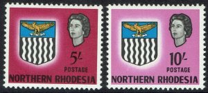 NORTHERN RHODESIA 1963 QEII ARMS 5/- AND 10/- MNH **