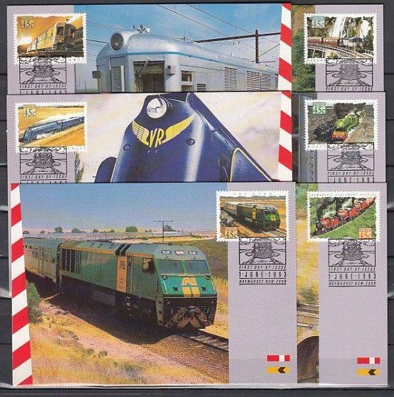 Australia, Scott cat. 1324-1329. Locomotives issue on 6 Maximum Cards. ^