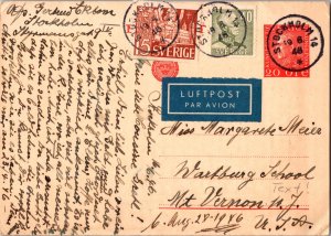 1946 Stockholm Sweden Multi stamps postcard cover to Mount Vernon NY USA