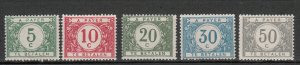 Belgium - 1919 Postage Due stamp set Sc# J17/J21 - MH  (7743)