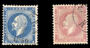 Norway #4-5 Cat$73.50, 1856 4s blue and 8s dull red, used